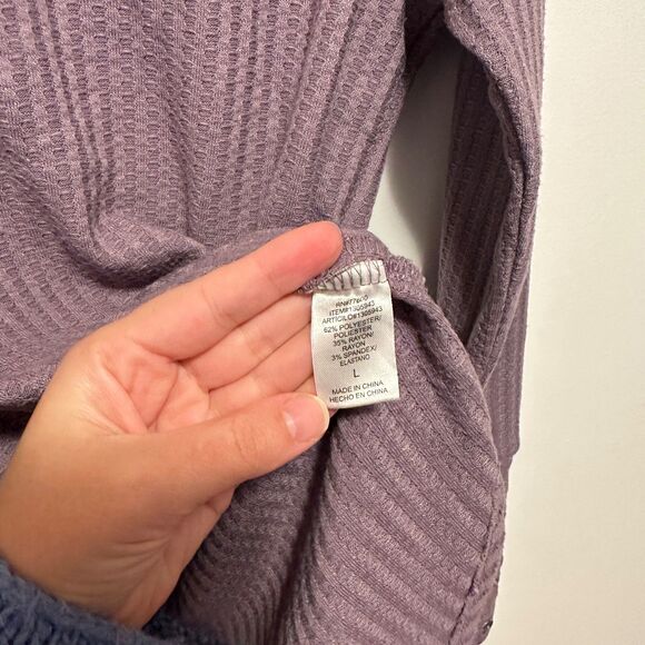 Chaser Womens L Purple Waffle Knit Thermal Long Sleeve Top Button Cuff - Picture 5 of 8